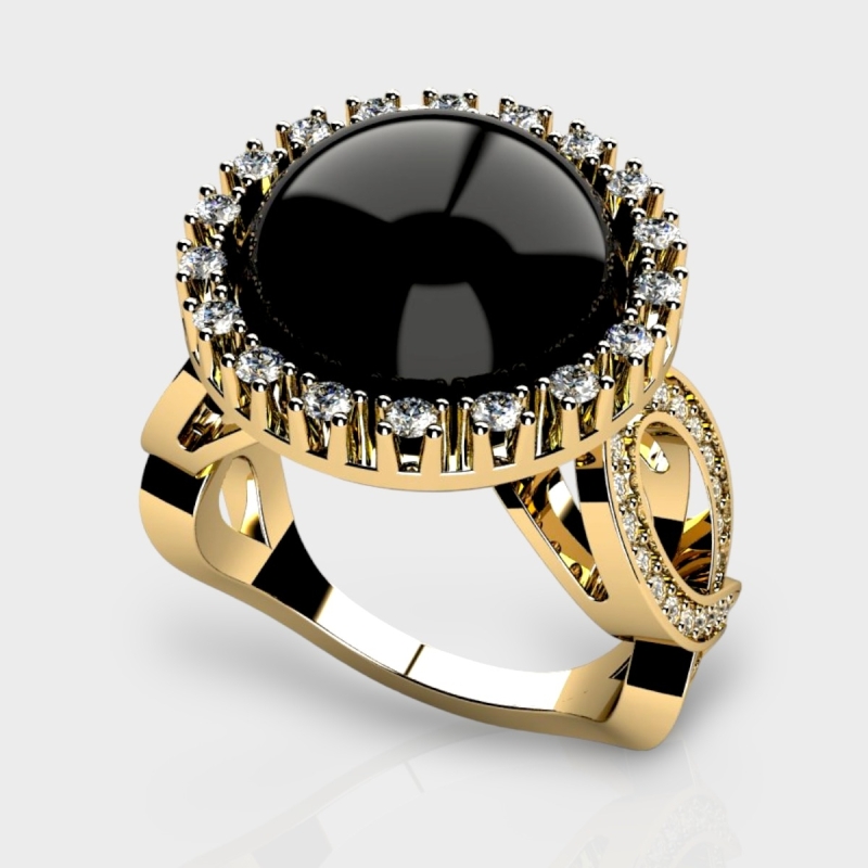 Hailey 14K Gold Lab Grown Diamond Black Onyx Ring
