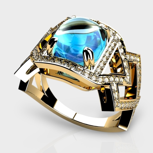 Alice 14K Gold Lab Grown Diamond Blue Topaz Ring