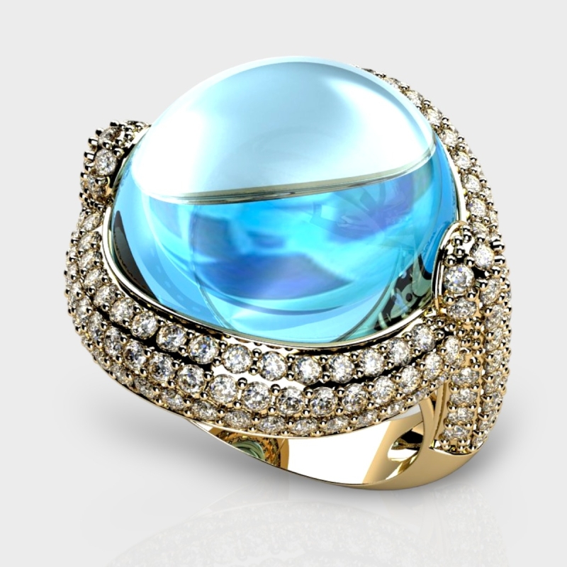 Madison 14K Gold Lab Grown Diamond Blue Topaz Ring