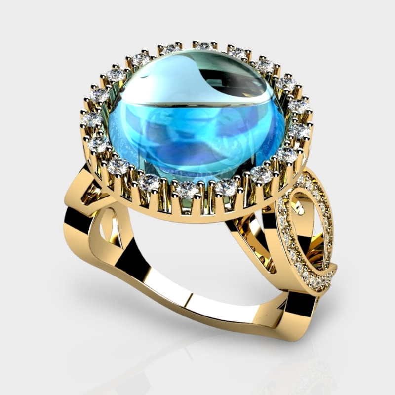 Hailey 14K Gold Lab Grown Diamond Blue Topaz Ring