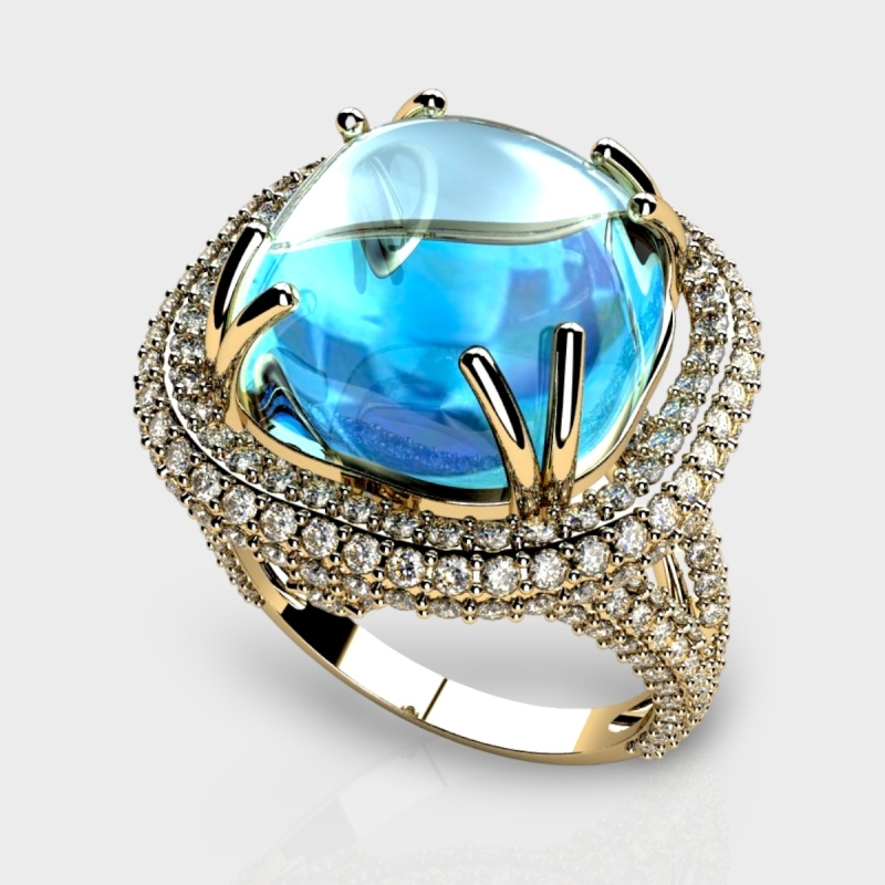 Paisley 14K Gold Lab Grown Diamond Blue Topaz Ring